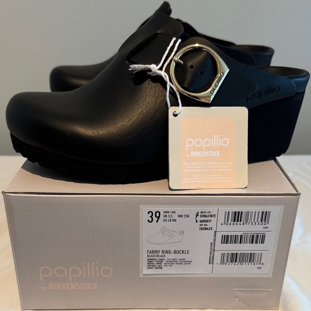 Papillio Black Clog with Gold Ring Buckle